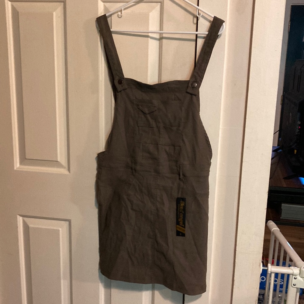 Like an Angel woodsie green colored bib dress NWT size L stretch